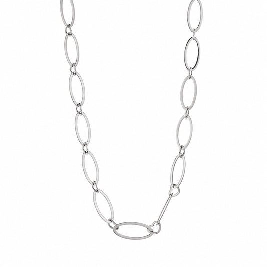 Lange zilverkleurige stainless steel ketting met grote ovale schakels