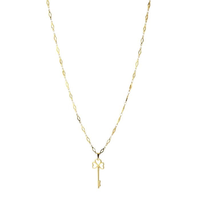 Lange goudkleurige stainless steel ketting met sleutel hanger