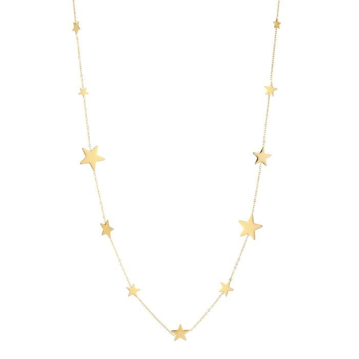 Lange goudkleurige stainless steel ketting met sterren