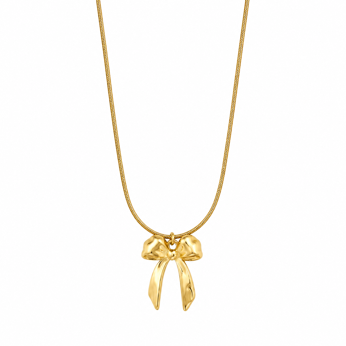 Lange goudkleurige stainless steel ketting met strik hanger voor dames