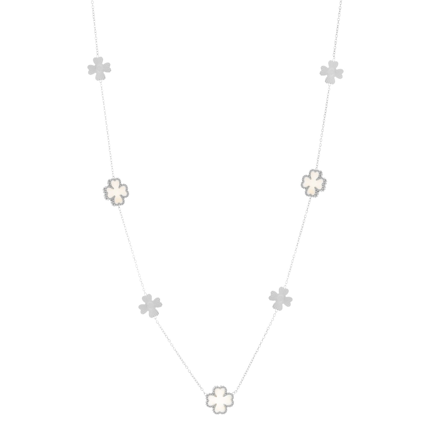 lange zilveren stainless steel klaver ketting dames statement