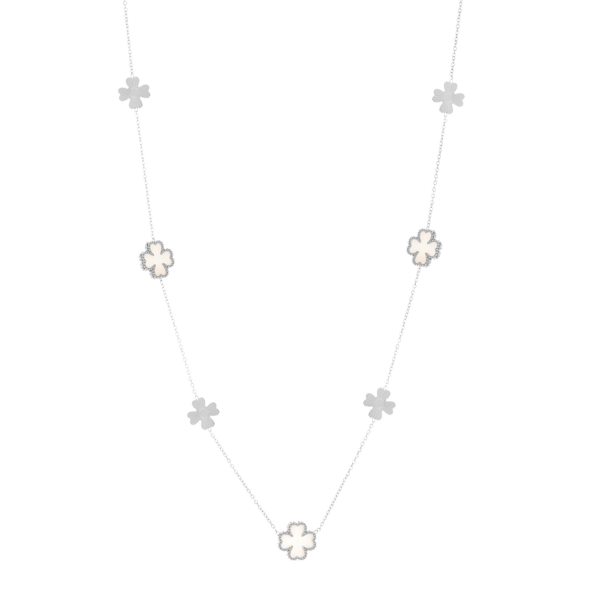 lange zilveren stainless steel klaver ketting dames statement