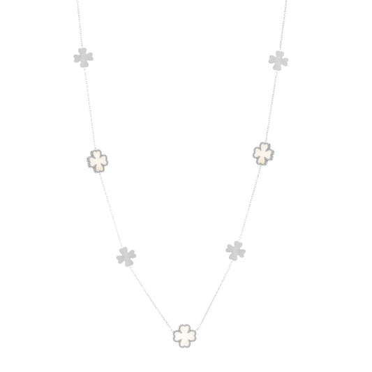 lange zilveren stainless steel klaver ketting dames statement
