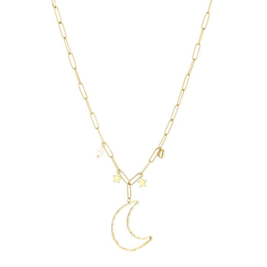 lange gouden stainless steel maan en ster ketting dames