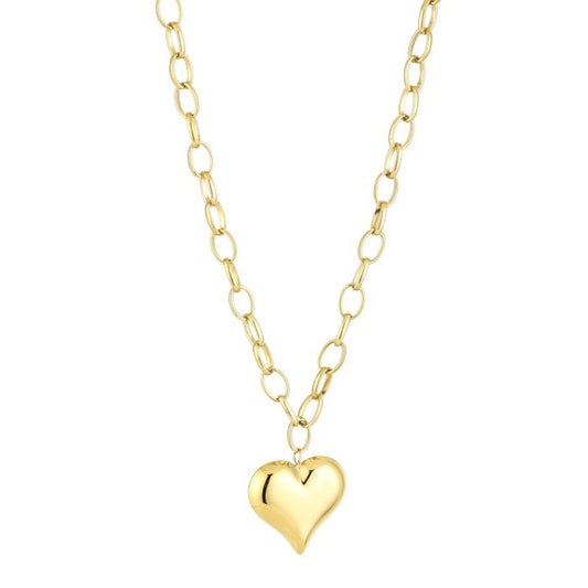 lange gouden stainless steel puffy hart ketting dames