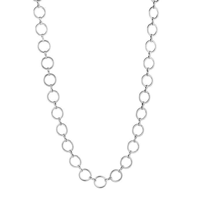 Lange zilverkleurige stainless steel schakelketting met ronde schakels voor dames