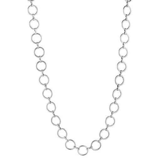 Lange zilverkleurige stainless steel schakelketting met ronde schakels voor dames