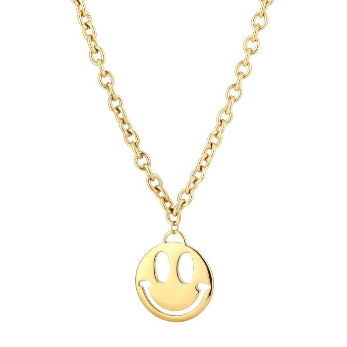 lange gouden stainless steel smiley ketting dames