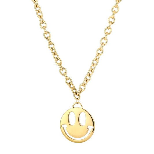 lange gouden stainless steel smiley ketting dames