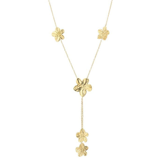 lange gouden stainless steel y ketting bloem dames