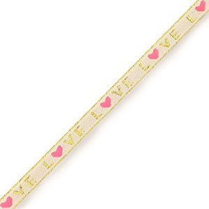 lint armbandje crème met love erop en roze hartjes