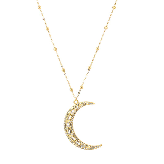 Goudkleurige stainless steel moon ketting met steentjes