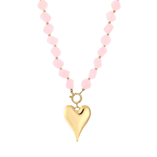 Ketting met natuursteen kralen en gouden hart bedel