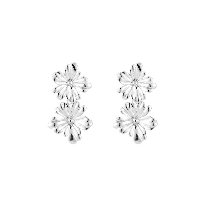 oorbellen bloemen zilverkleurig stainless steel