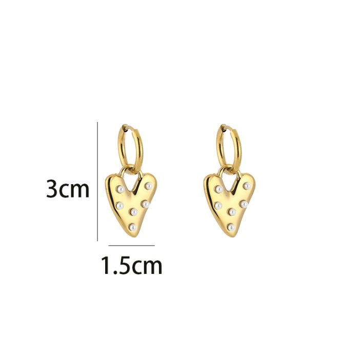 oorbellen hartje met pareltjes goudkleurig met afmetingen stainless steel