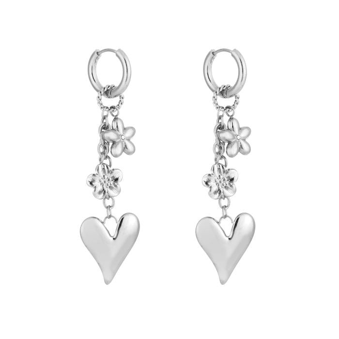 oorbellen met meerdere bedels zilverkleurig stainless steel