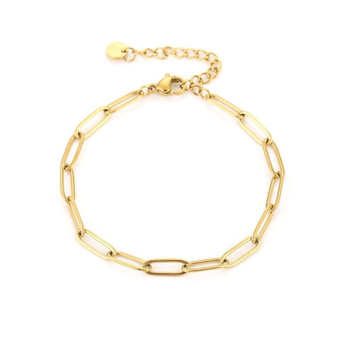 Goudkleurige paperclip armband van stainless steel