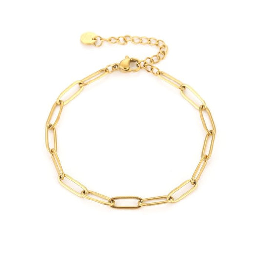 Goudkleurige paperclip armband van stainless steel