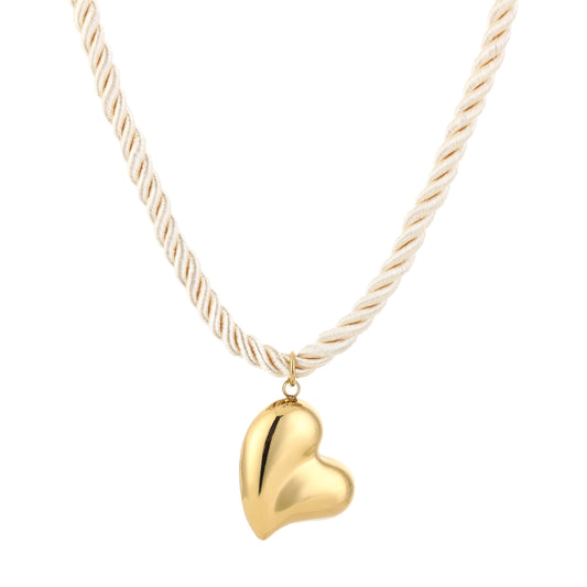 Beige rope ketting met gouden hart bedel