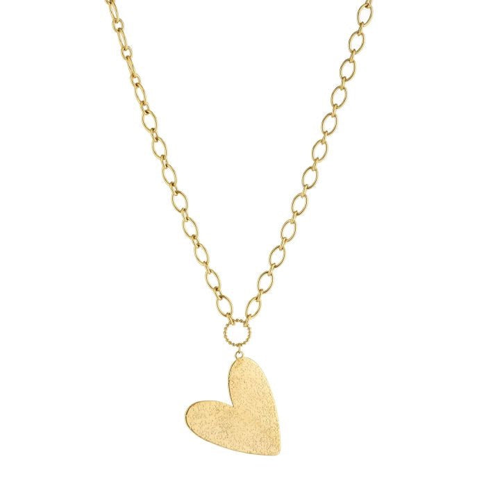 Goudkleurige stainless steel schakelketting met grote hart hanger