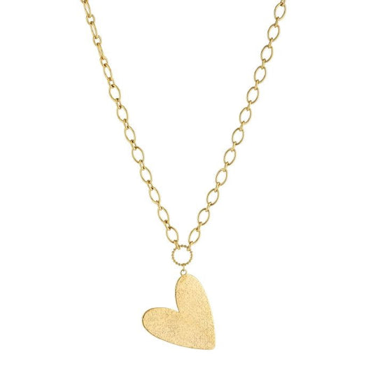 Goudkleurige stainless steel schakelketting met grote hart hanger