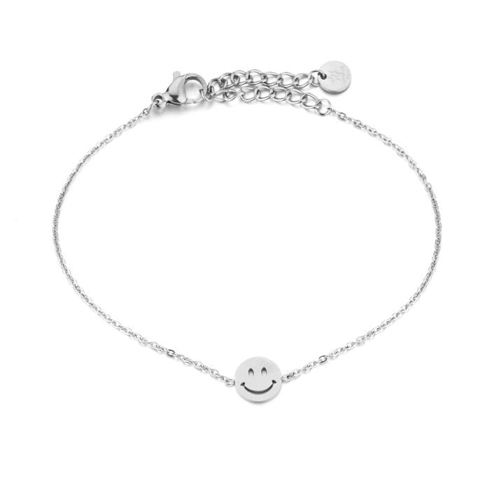Zilverkleurige smiley armband van stainless steel