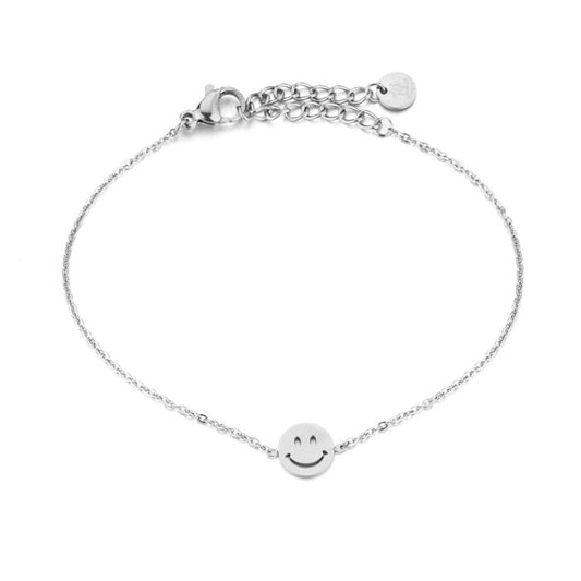 Zilverkleurige smiley armband van stainless steel