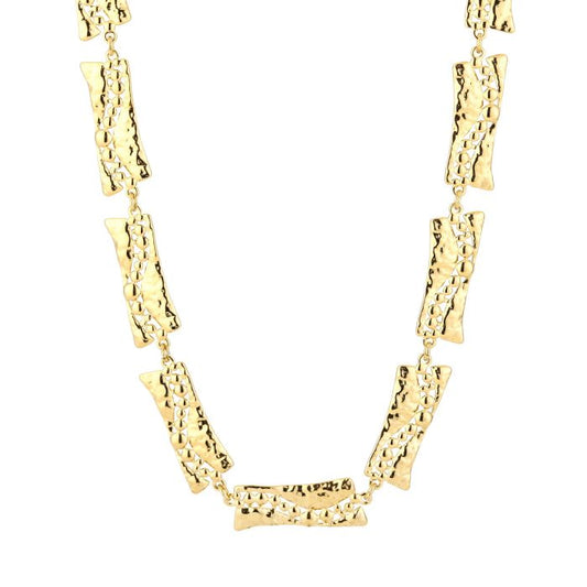 Goudkleurige statement ketting van stainless steel met structuur design
