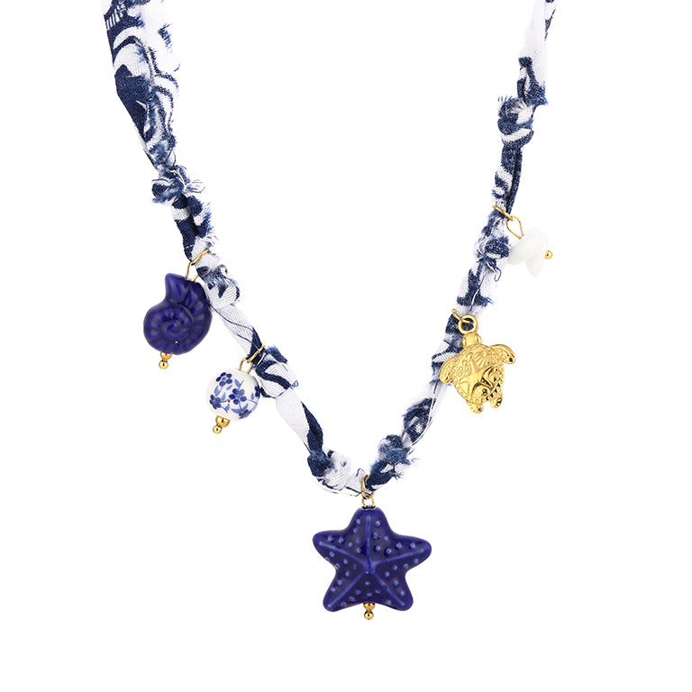 bedel ketting van blauw touw 