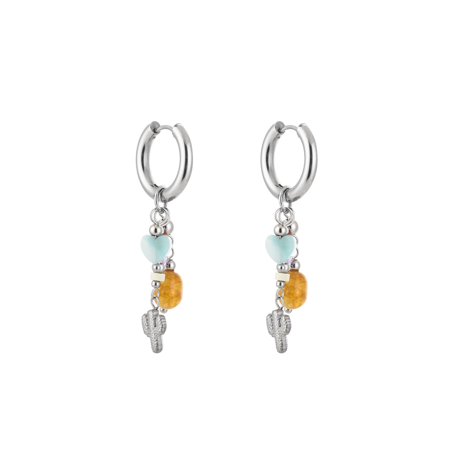 Zilveren oorbellen met gekleurde bedels van stainless steel