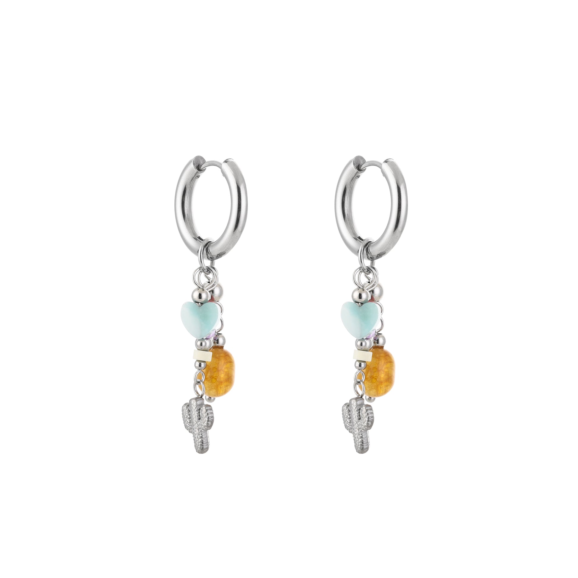 Zilveren oorbellen met gekleurde bedels van stainless steel